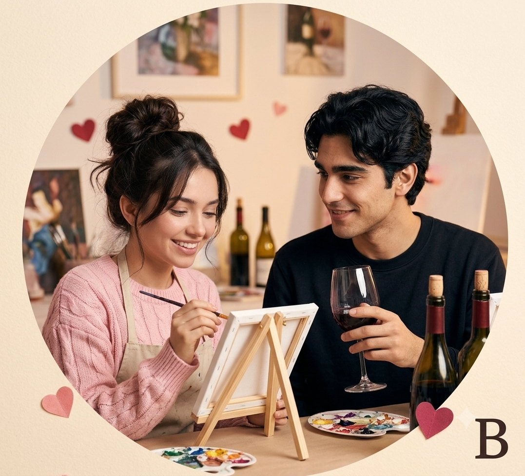 Couple painting with wine at a Bonddy night