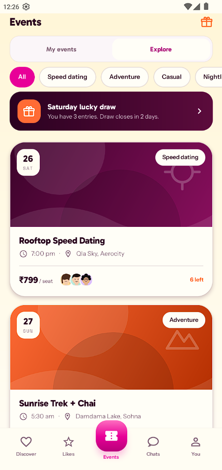 Bonddy events screen