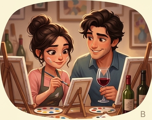 Couple painting with wine at a Bondy night