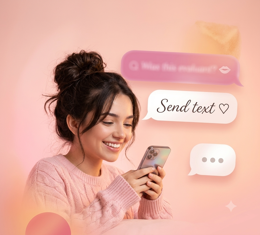 Girl texting with chat bubbles around her