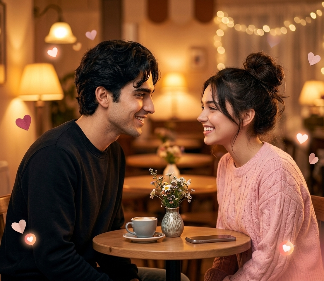 The two of them on a date at a café
